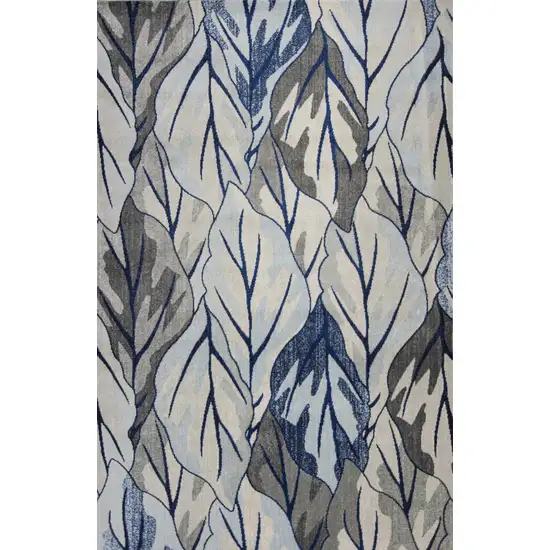 Grey Navy Machine Woven Oversized Leaves Indoor Area Rug Photo 1