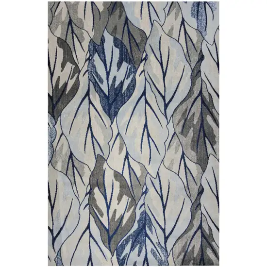 Grey Navy Machine Woven Oversized Leaves Indoor Area Rug Photo 1