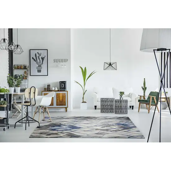 Grey Navy Machine Woven Tropical Indoor Area Rug Photo 5