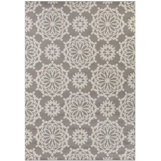 Grey Or Ivory Floral Circular Patterns Indoor Area Rug Photo 2