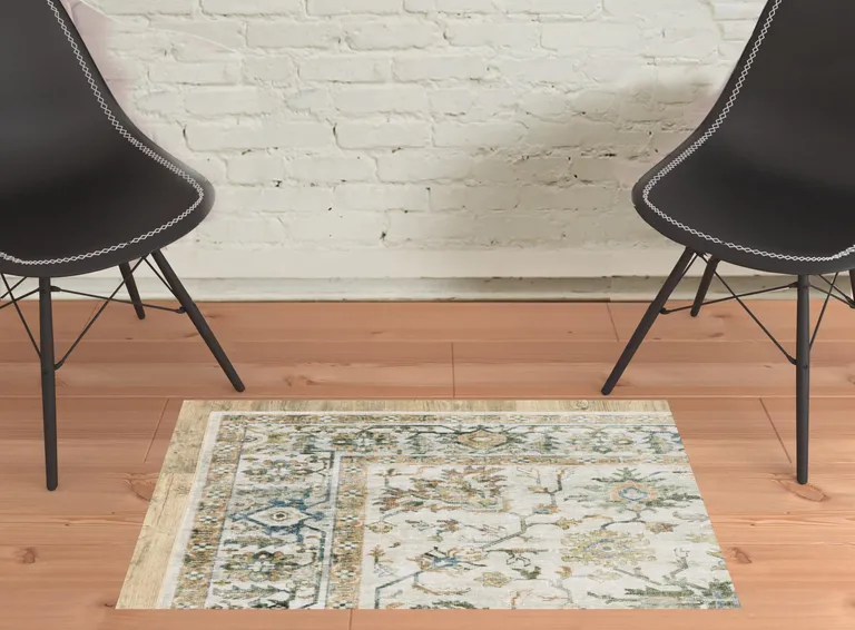 Grey Orange Blue Gold Green And Rust Oriental Printed Stain Resistant Non Skid Area Rug Photo 3