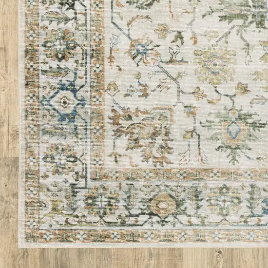 Grey Orange Blue Gold Green And Rust Oriental Printed Stain Resistant Non Skid Area Rug Photo 1