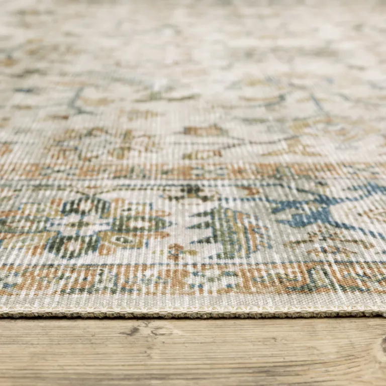 Grey Orange Blue Gold Green And Rust Oriental Printed Stain Resistant Non Skid Area Rug Photo 4