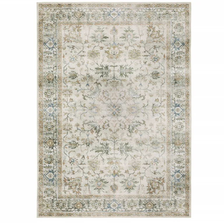 Grey Orange Blue Gold Green And Rust Oriental Printed Stain Resistant Non Skid Area Rug Photo 2