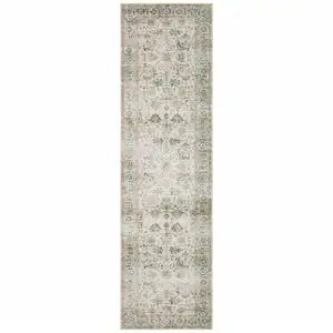 Photo of Grey Orange Blue Gold Green And Rust Oriental Printed Stain Resistant Non Skid Runner Rug