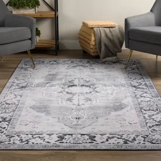 Grey Oriental Distressed Non Skid Area Rug Photo 6