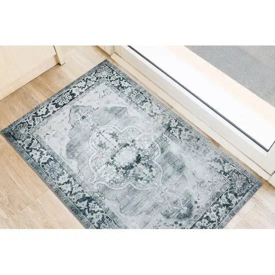 Grey Oriental Distressed Non Skid Area Rug Photo 4