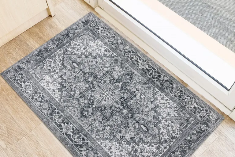 Grey Oriental Distressed Non Skid Area Rug Photo 4