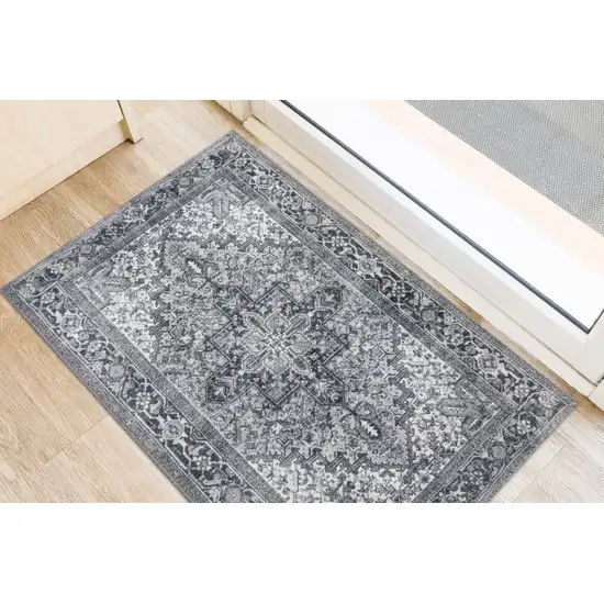 Grey Oriental Distressed Non Skid Area Rug Photo 4