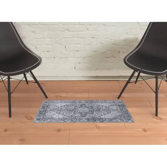 Grey Oriental Distressed Non Skid Area Rug Photo 2