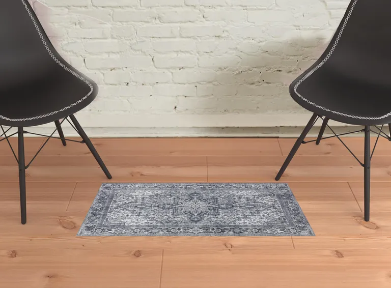 Grey Oriental Distressed Non Skid Area Rug Photo 2