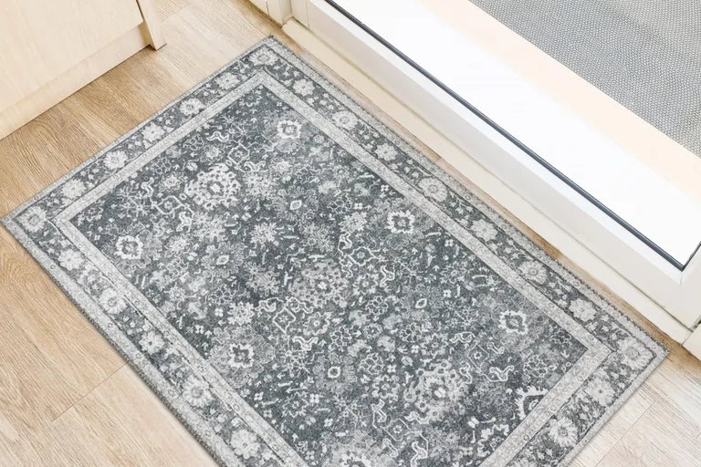 Grey Oriental Distressed Non Skid Area Rug Photo 4