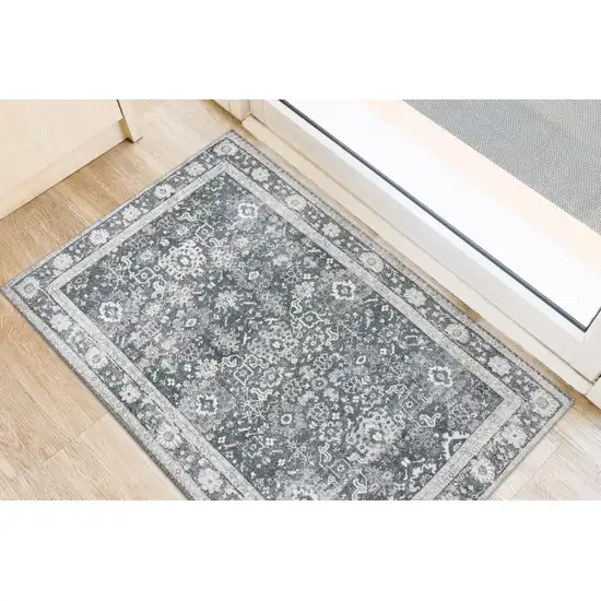 Grey Oriental Distressed Non Skid Area Rug Photo 4