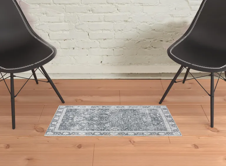 Grey Oriental Distressed Non Skid Area Rug Photo 2