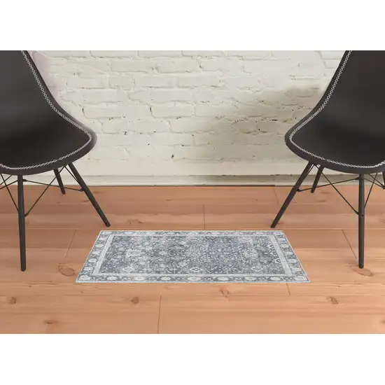 Grey Oriental Distressed Non Skid Area Rug Photo 2