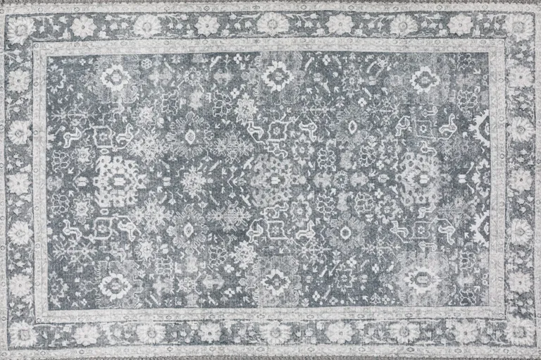 Grey Oriental Distressed Non Skid Area Rug Photo 1