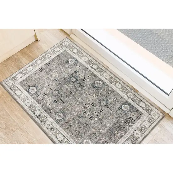 Grey Oriental Distressed Non Skid Area Rug Photo 4