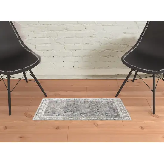 Grey Oriental Distressed Non Skid Area Rug Photo 2