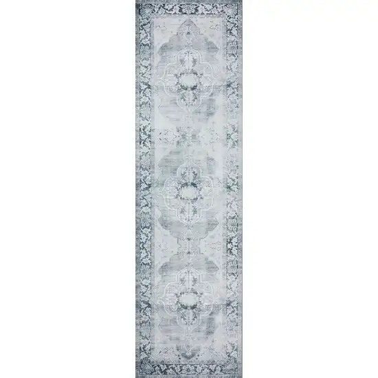 Grey Oriental Distressed Non Skid Runner Rug Photo 1