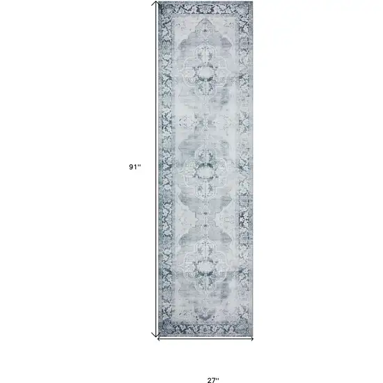 2' X 8' Grey Oriental Distressed Non Skid Runner Rug Photo 8