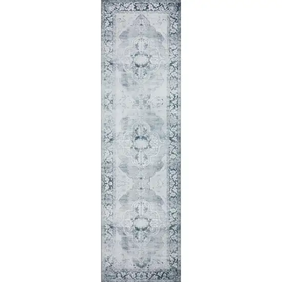 2' X 8' Grey Oriental Distressed Non Skid Runner Rug Photo 4