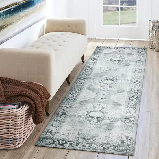 Grey Oriental Distressed Non Skid Runner Rug Photo 6