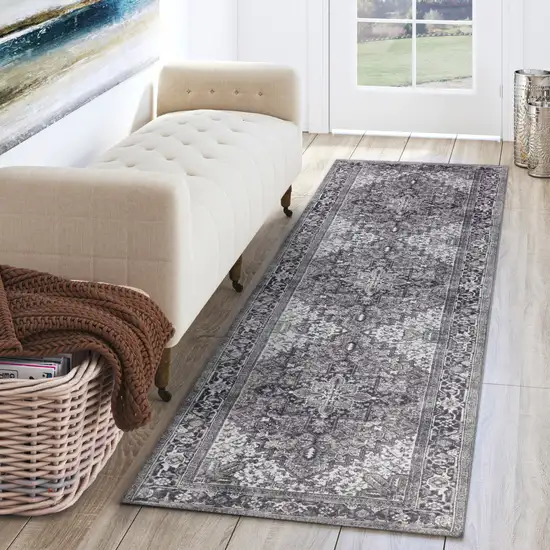 Grey Oriental Distressed Non Skid Runner Rug Photo 6