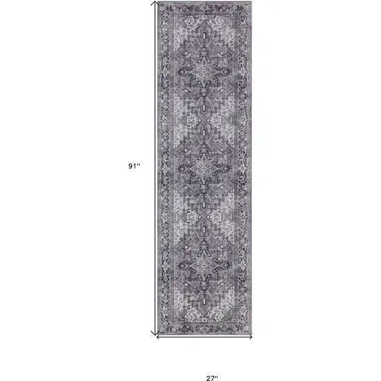 2' X 8' Grey Oriental Distressed Non Skid Runner Rug Photo 9