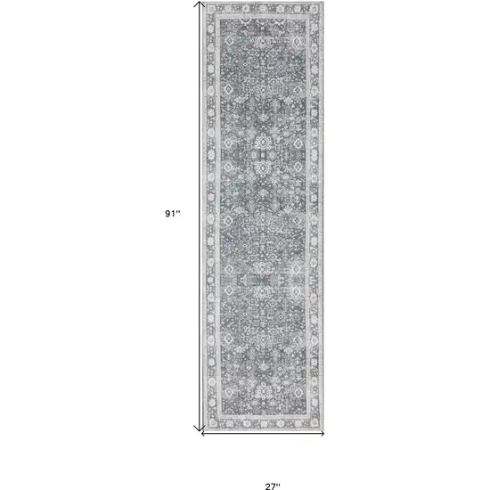 2' X 8' Grey Oriental Distressed Non Skid Runner Rug Photo 9