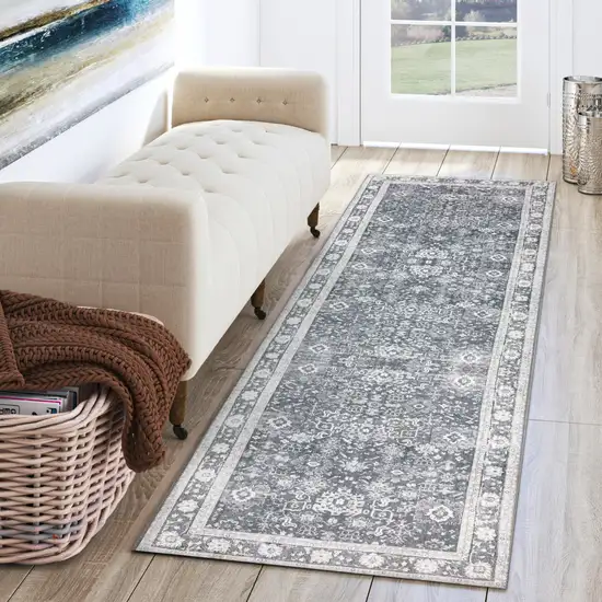 Grey Oriental Distressed Non Skid Runner Rug Photo 6