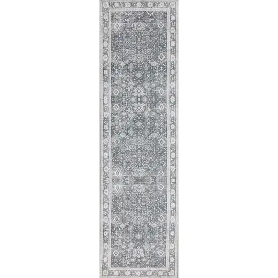 2' X 8' Grey Oriental Distressed Non Skid Runner Rug Photo 5