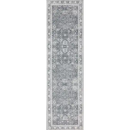 Grey Oriental Distressed Non Skid Runner Rug Photo 1