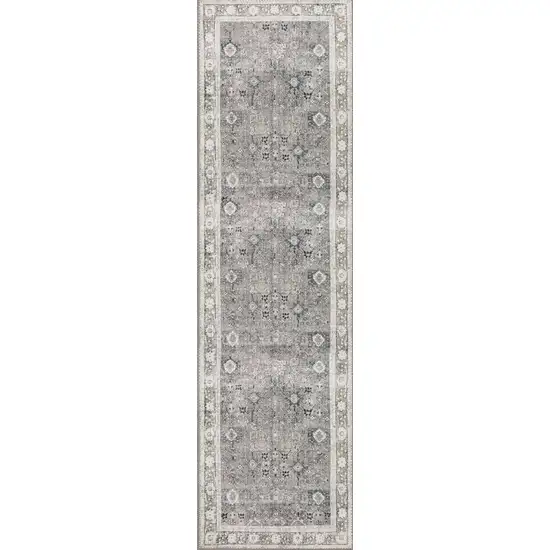 Grey Oriental Distressed Non Skid Runner Rug Photo 1