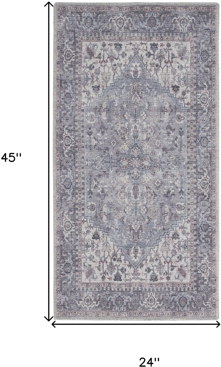 Grey Oriental Power Loom Distressed Washable Area Rug Photo 5