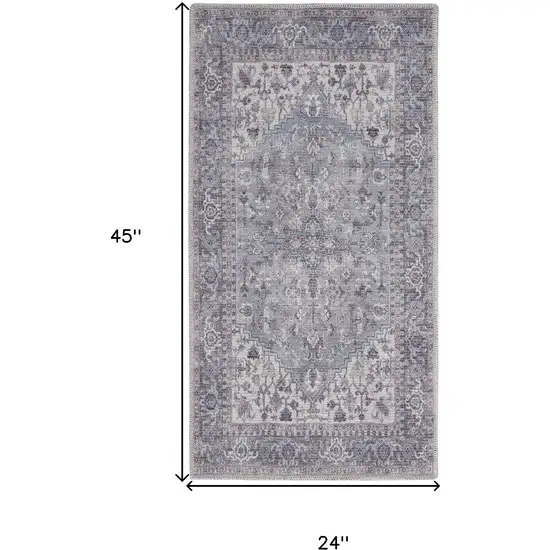 Grey Oriental Power Loom Distressed Washable Area Rug Photo 5