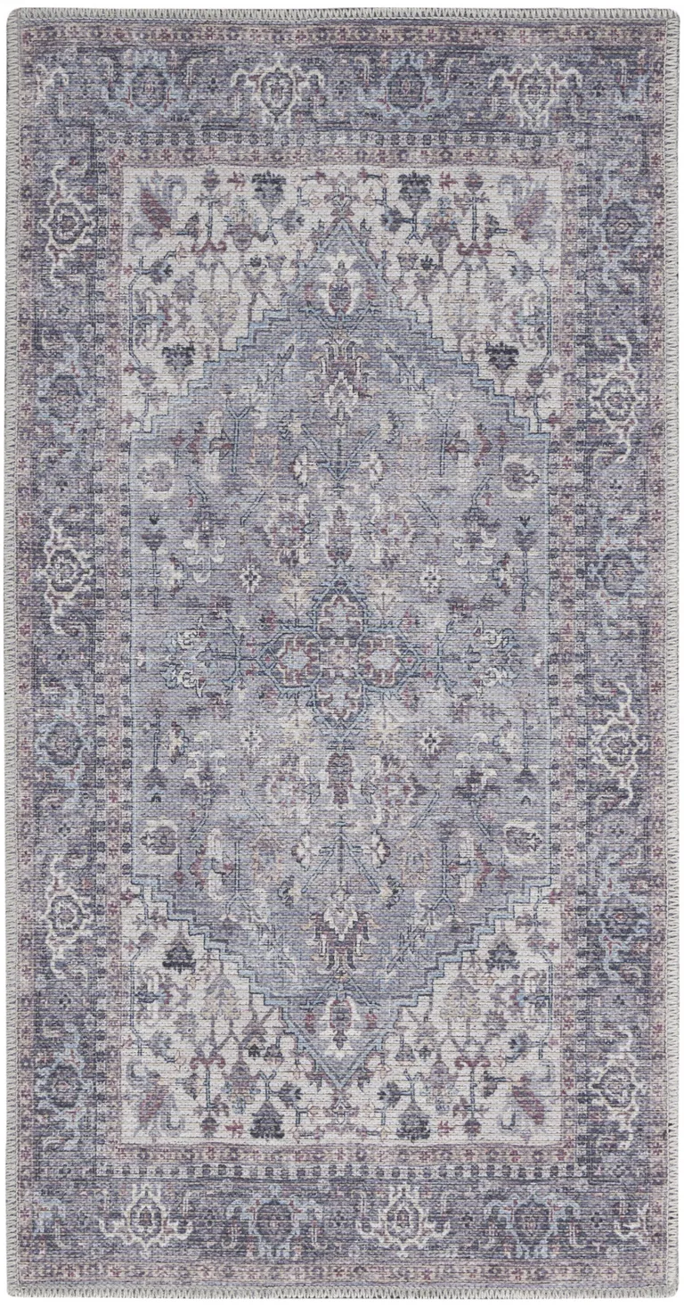 Grey Oriental Power Loom Distressed Washable Area Rug Photo 1