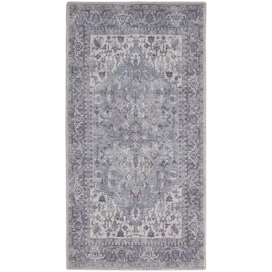 Grey Oriental Power Loom Distressed Washable Area Rug Photo 1