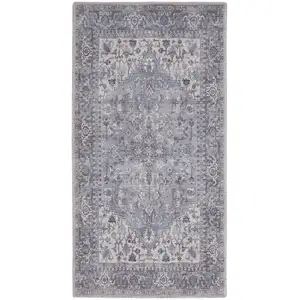 Photo of Grey Oriental Power Loom Distressed Washable Area Rug