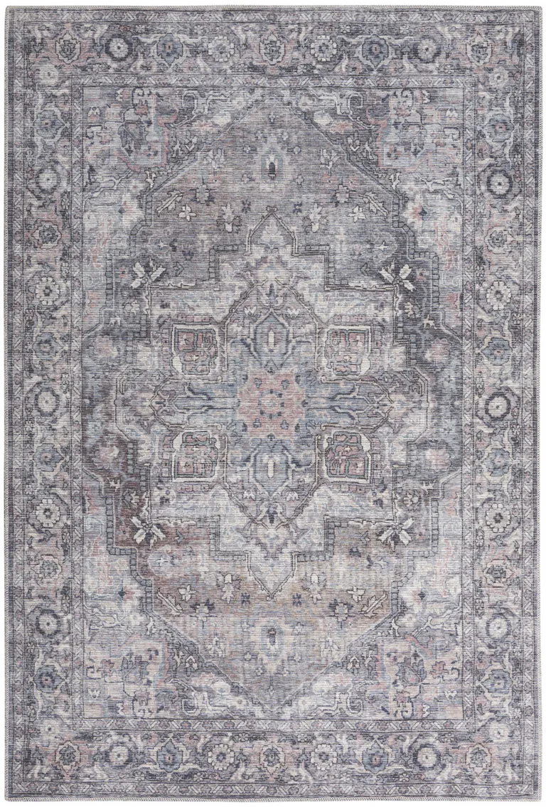 Grey Oriental Power Loom Distressed Washable Area Rug Photo 1