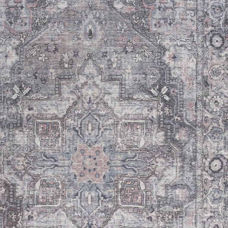 Grey Oriental Power Loom Distressed Washable Area Rug Photo 3