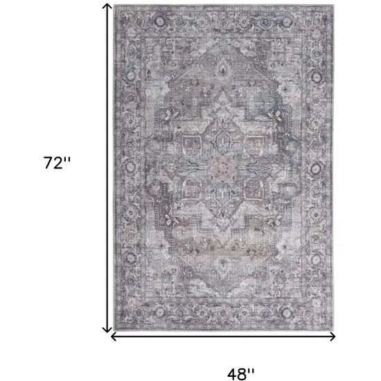 Grey Oriental Power Loom Distressed Washable Area Rug Photo 5