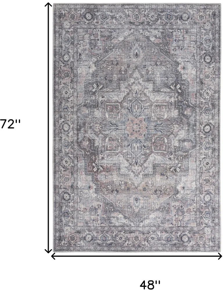 Grey Oriental Power Loom Distressed Washable Area Rug Photo 5