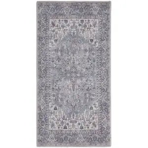 Photo of Grey Oriental Power Loom Distressed Washable Area Rug