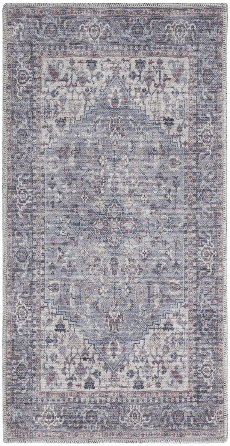 Grey Oriental Power Loom Distressed Washable Area Rug Photo 1