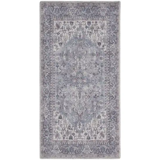 Grey Oriental Power Loom Distressed Washable Area Rug Photo 1