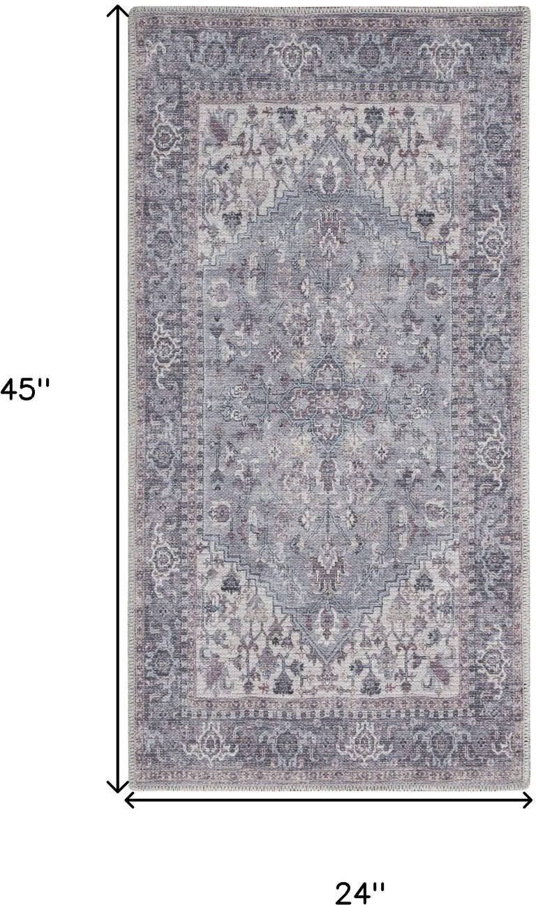 Grey Oriental Power Loom Distressed Washable Area Rug Photo 5