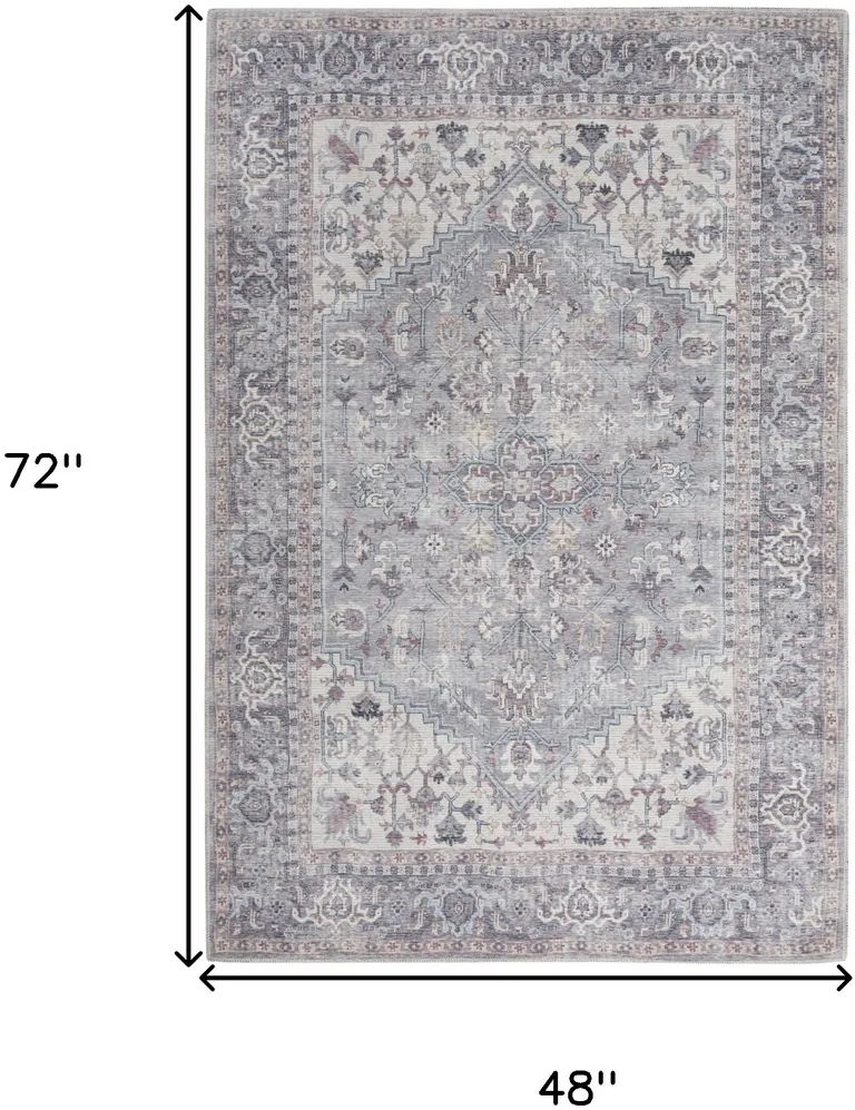 Grey Oriental Power Loom Distressed Washable Area Rug Photo 5