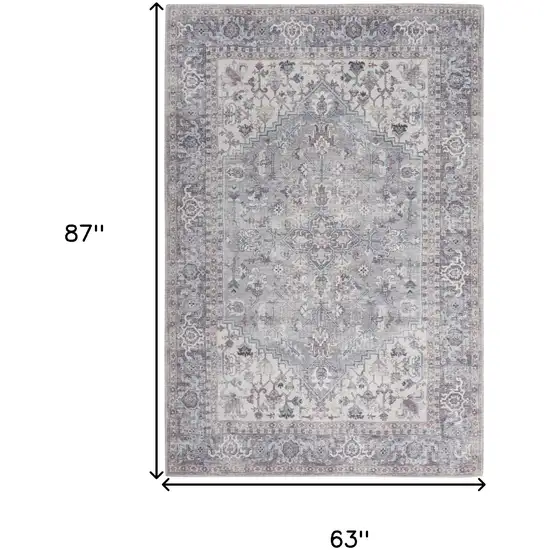 Grey Oriental Power Loom Distressed Washable Area Rug Photo 5