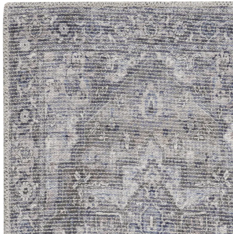 Grey Oriental Power Loom Distressed Washable Runner Rug Photo 3