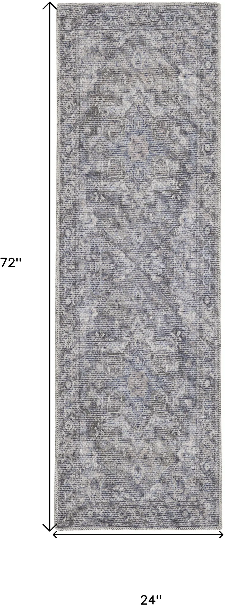 Grey Oriental Power Loom Distressed Washable Runner Rug Photo 5